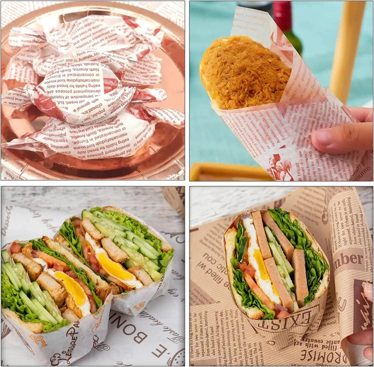50 Pcs Parchment Paper Sheets Sandwich Wrap Wax Paper Deli Wax Paper Sheets Grease Resistant Tray Basket Liners Newsprint Paper