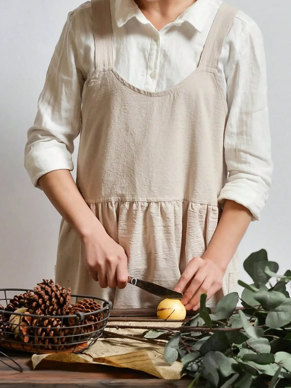 Japanese cotton Aprons for Women with Pockets Cross Back Cute Apron Dress for Gardening Painting Baking and Cooking