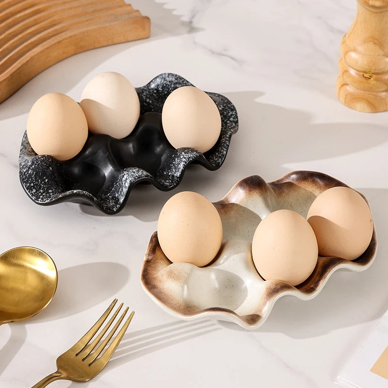 Vintage Ceramic Egg Tray Minimalist Ceramic Kitchen Refrigerator 6 Grid Egg Tray Home Food Storage Box Kitchen Storage Container