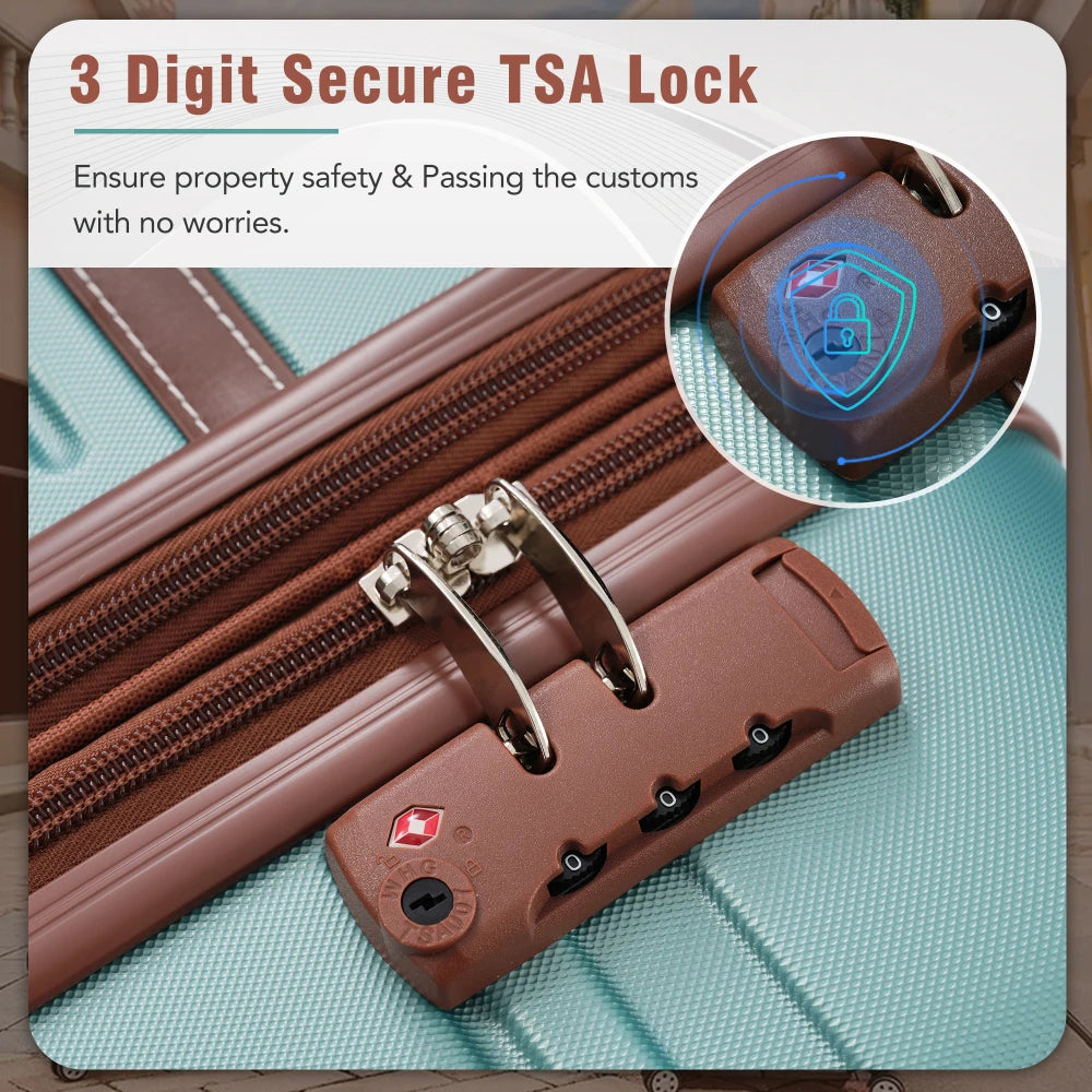 Lightweight Brown Hardshell 3PCS Luggage Set with Cosmetic Case TSA Lock Spinner Wheels 20"+24"