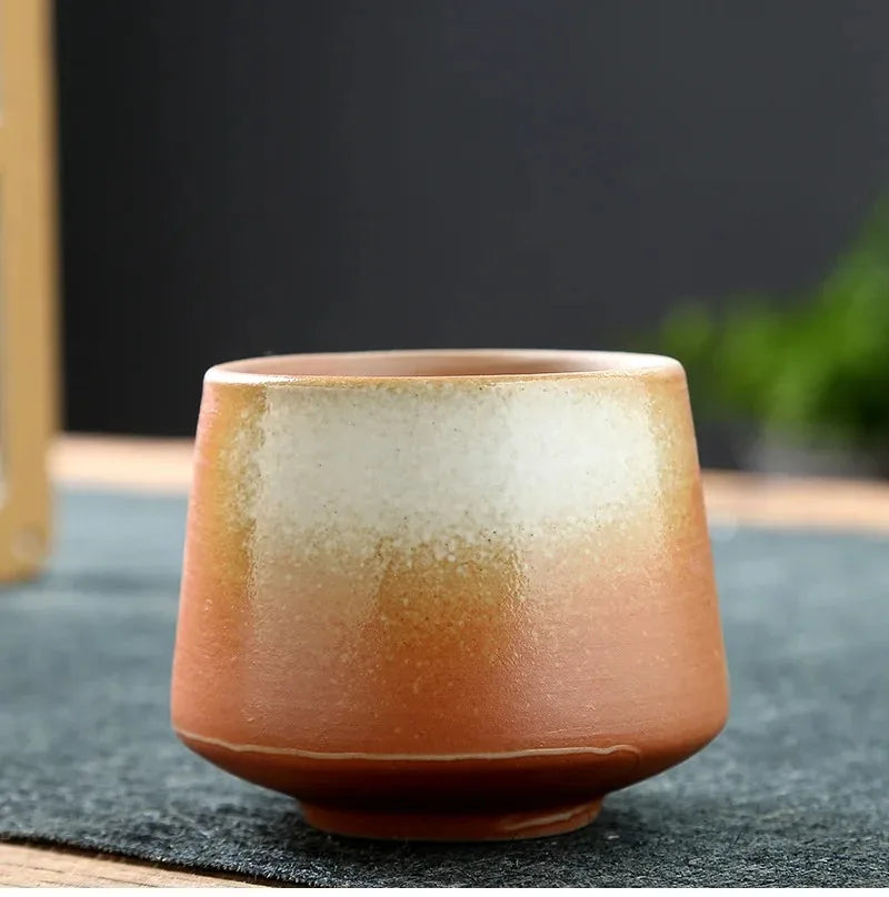 Vintage Japanese Raku Pottery Tea Cup Handcrafted Coarse Ceramic Kung Fu Cup Kiln Glaze Unique Design for Home Use