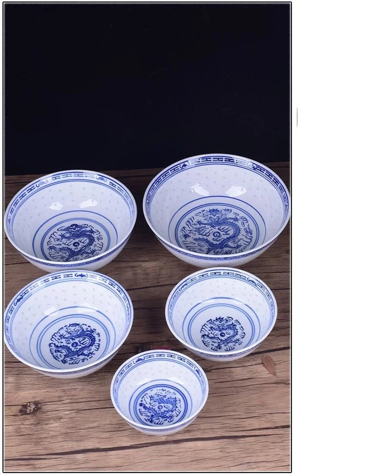 Ceramic Tableware Blue And White Porcelain Ramen Soup Bowl Chinese Rice Bowls Dragon Pattern Vintage Dinnerware