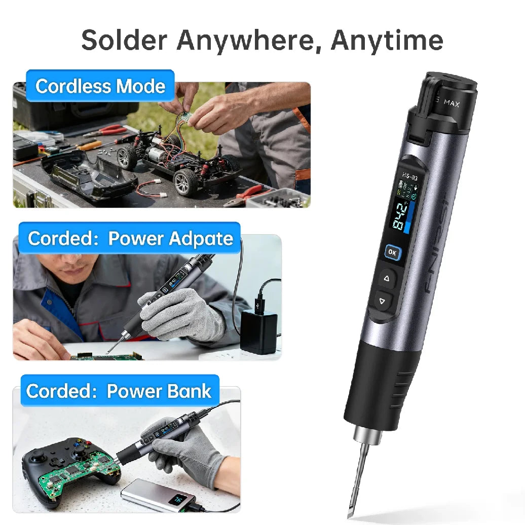 FINIRSI HS03 Cordless Soldering Iron, 100-450°C Replaceable Battery Continuous Soldering Wired/Wireless Modes Compatible T210