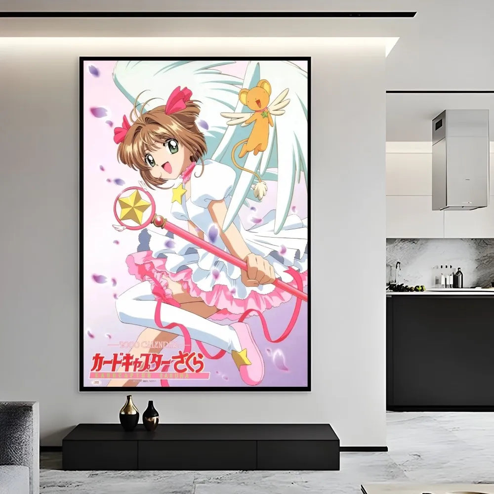 C-CardcaptorS S-Sakura Kawaii Pink Girl Poster Sticky Wall Art Printing Waterproof Home Living Bed Room Bar Aesthetic Decor