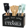 Kitchen Utensil Rack with Three Compartments Rustic Wooden Storage Box Vintage Tableware Farmhouse Dish Cabinet Forks Spoo