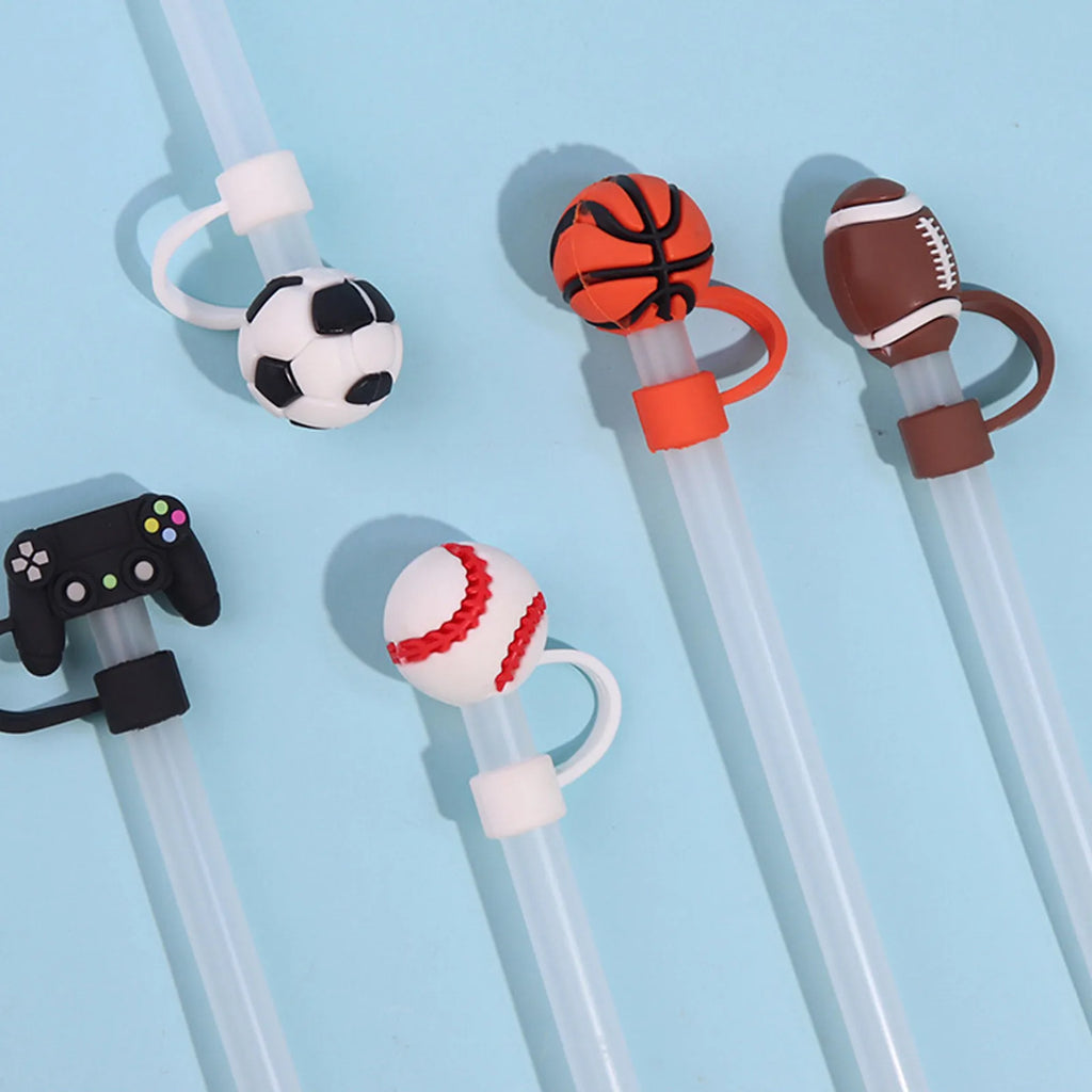 Sports Ball Straw Covers Cap For Stanley Tumblers Cup Cute Football Basketball Straw Cap Stopper For Reusable Straws Tip Lids