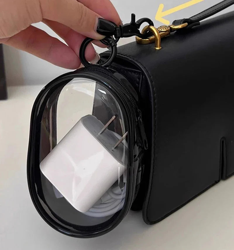 New Round Black PVC Transparent Storage Bag Jewelry Organizer Portable Keychain Data Cable Earphone Coin Charger Storage Pouches