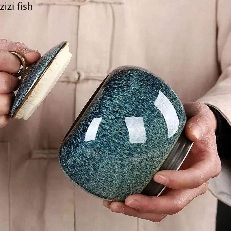 Ceramic Tea Box Tea Caddy Moisture Proof Sealed Jar Storage Tank Candy Jar Teas Container Teas Organizer Decorative Jar