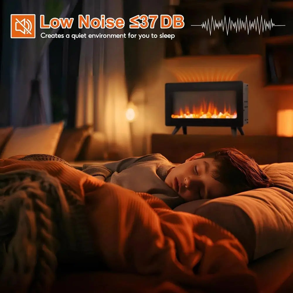 16 Small Electric Fireplace Heater - Desk Space Heater with Realistic LED 3D Flames, Freestanding Fireplace Heater for Indoor Us