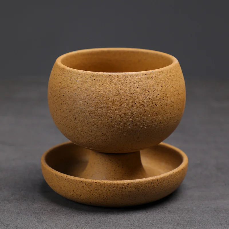 Vintage Stoneware Coffee Mug with Saucer Retro Ceramic Latte Art Cup Handmade Rustic Tea Cup for Home Cafe Boho Tableware