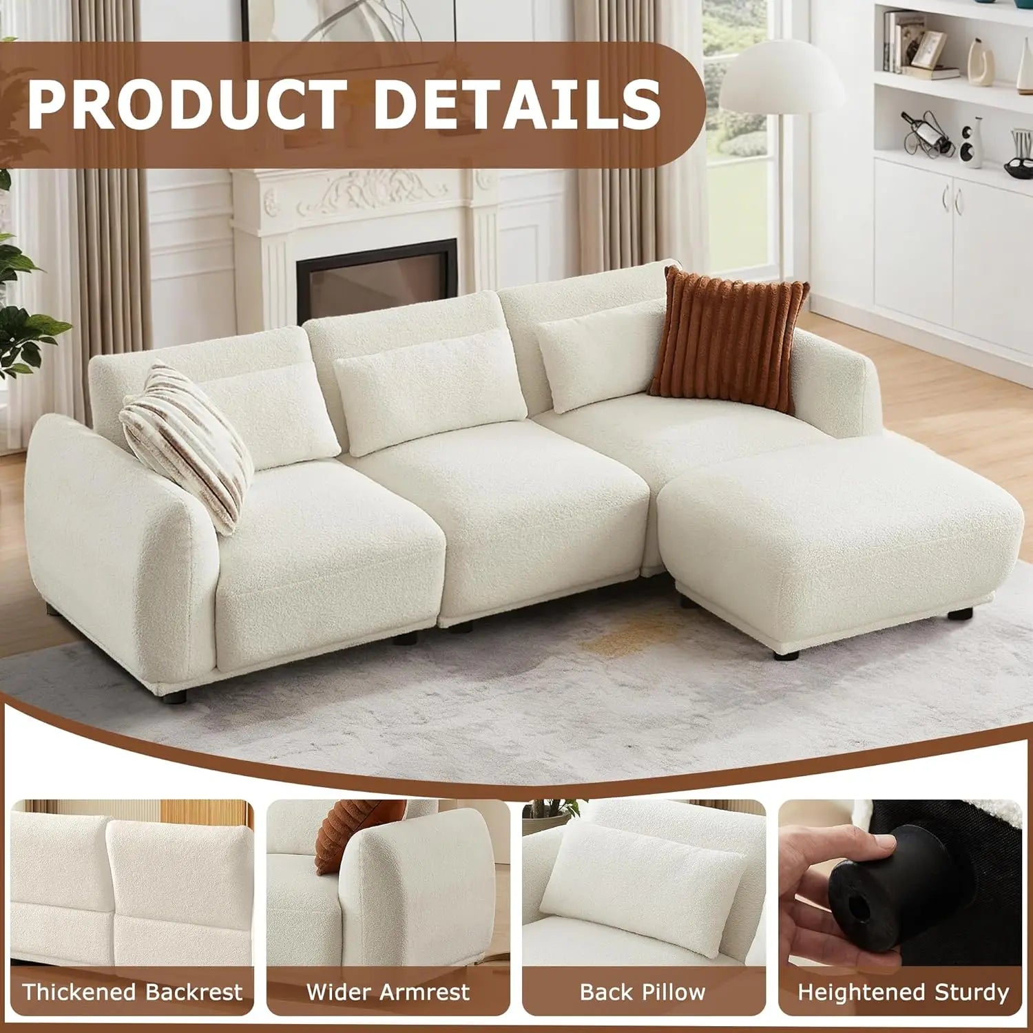 L Shaped Modular Sectional Couch Comfortable Convertible Cloud Sofa with Removable Ottoman Customized Small Living Room Couch