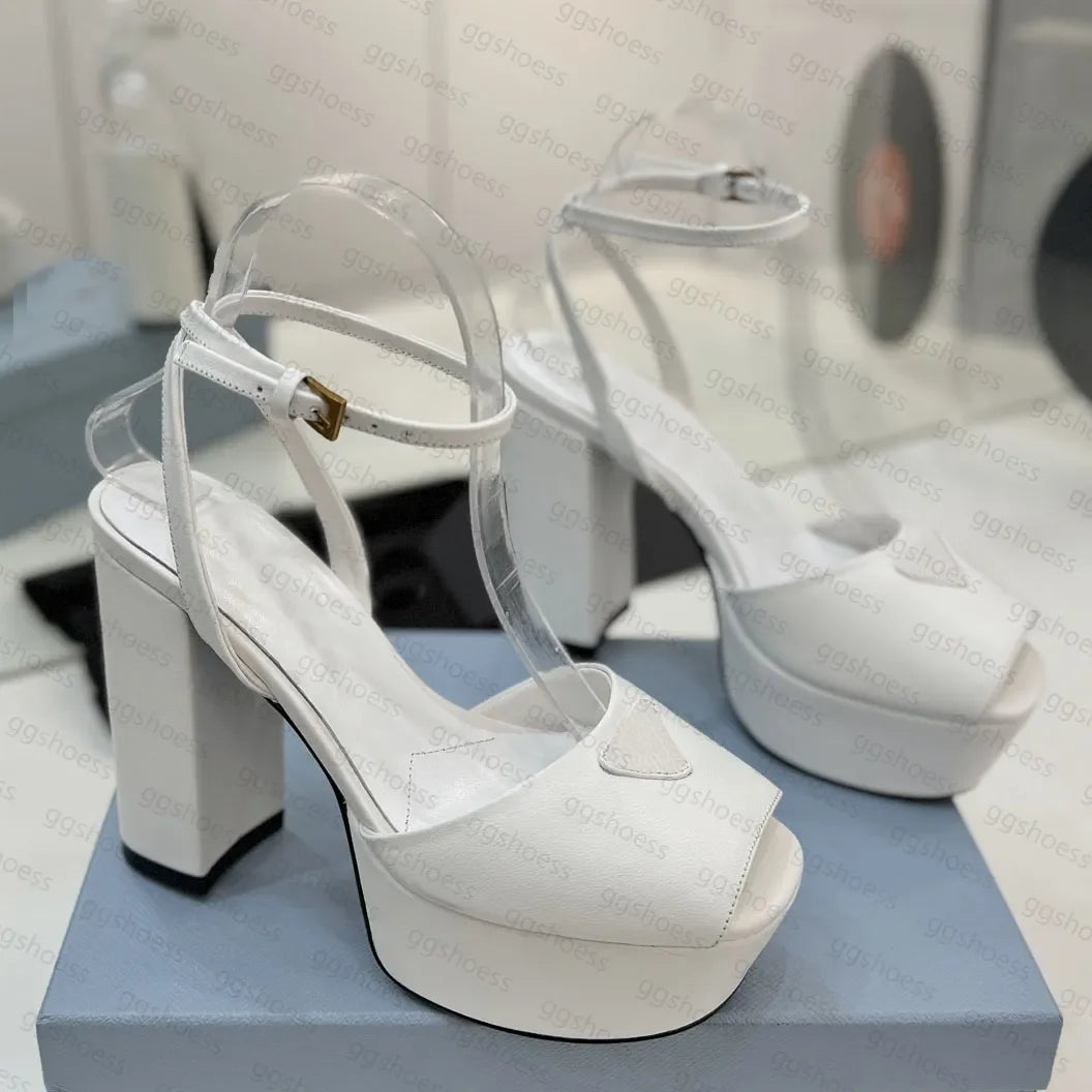 Top Quality Suede Platform Sandals Womens Leather High Heels Luxury Designer Shoes Casual Suede Ankle Strap Buckle Thick Heel Sa