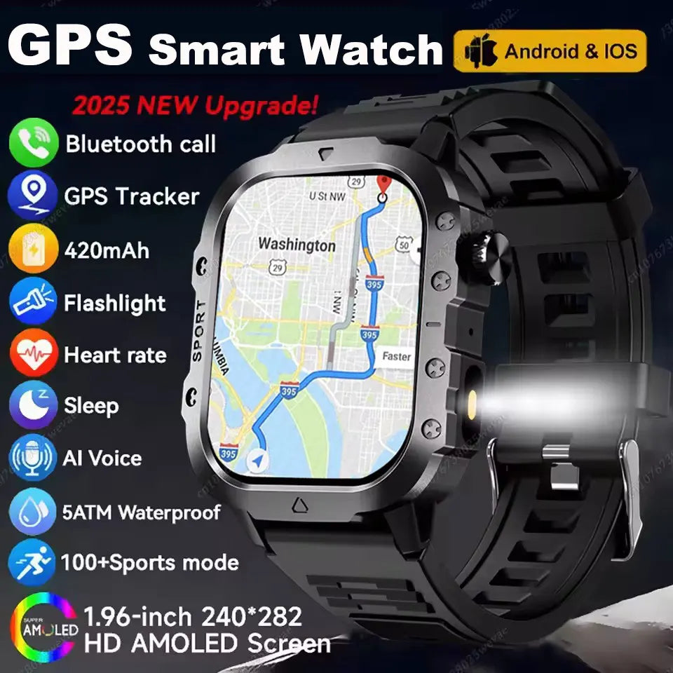 2025 New SmartWatch Men Outdoor GPS Sport Watches Heart Rate Sleep Waterproof Smart Watch IOS Android