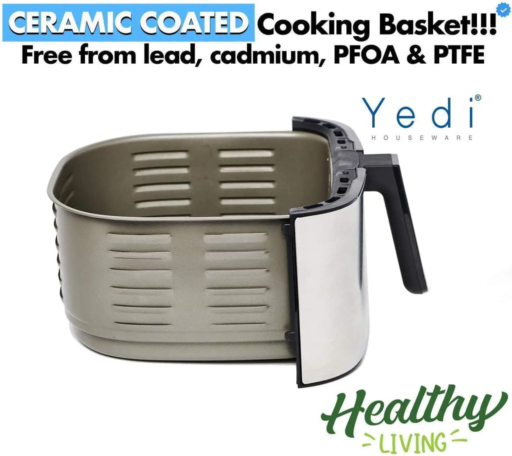 6.8 Quart Air Fryer with Ceramic Basket, Stainless-Steel Finish, Dehydration Function, and Accessory Kit