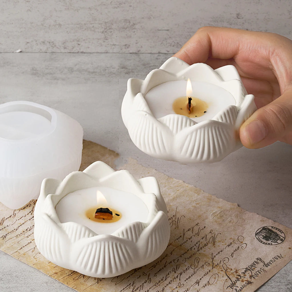 Lotus Shape Candle Holder Plaster Mold Lotus Candle Cup Vessel Cement Mold Terrazzo Silicone Mold Succulent Pot Molds Craft Gift