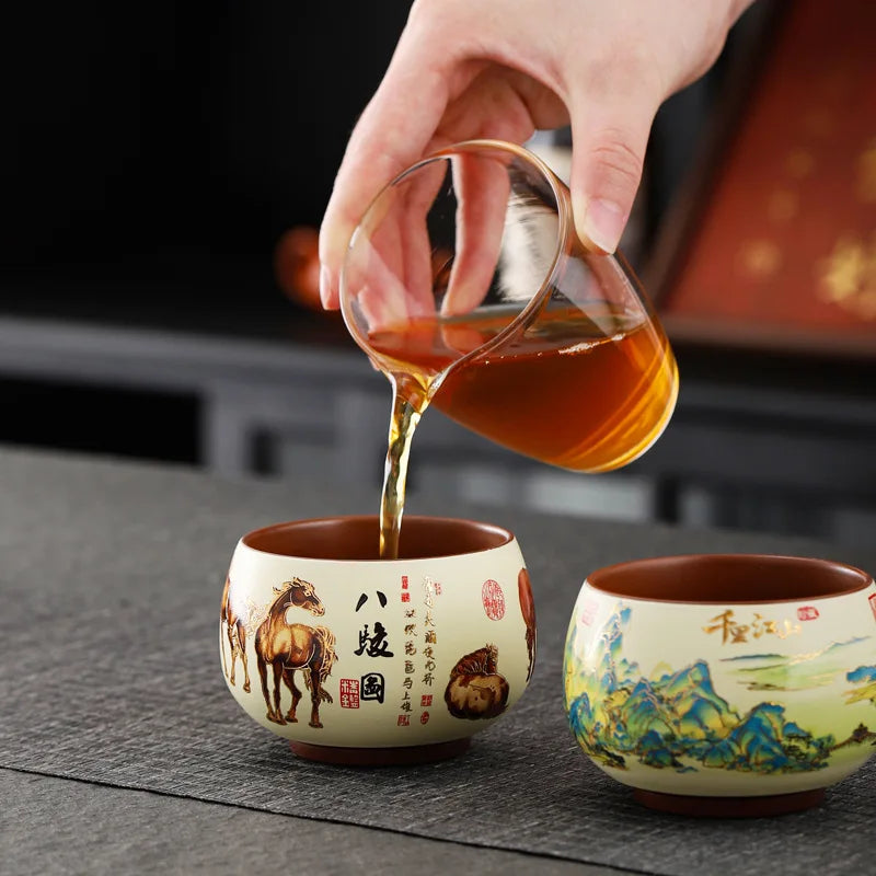 Vintage Purple Clay Tea Cup Chinese Traditional Arhat Cup Zisha Tea Set Accessories Ceramic Master Cup Travel Tea Bowl Teaware