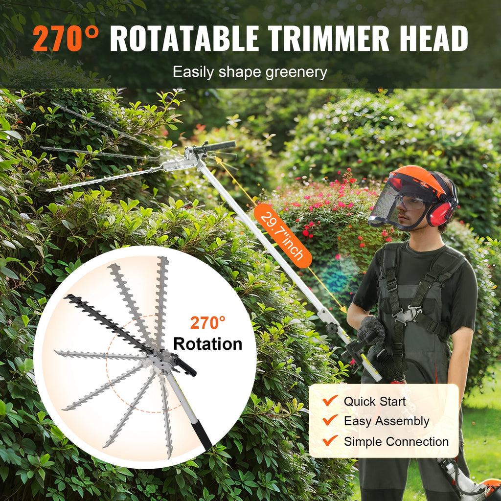 SucceBuy 33CC 6-in-1Multi-Functional Trimming Tools Gas Hedge Trimmer Weed Eater String TrimmerBrush Cutter Pole Saw Chainsaw