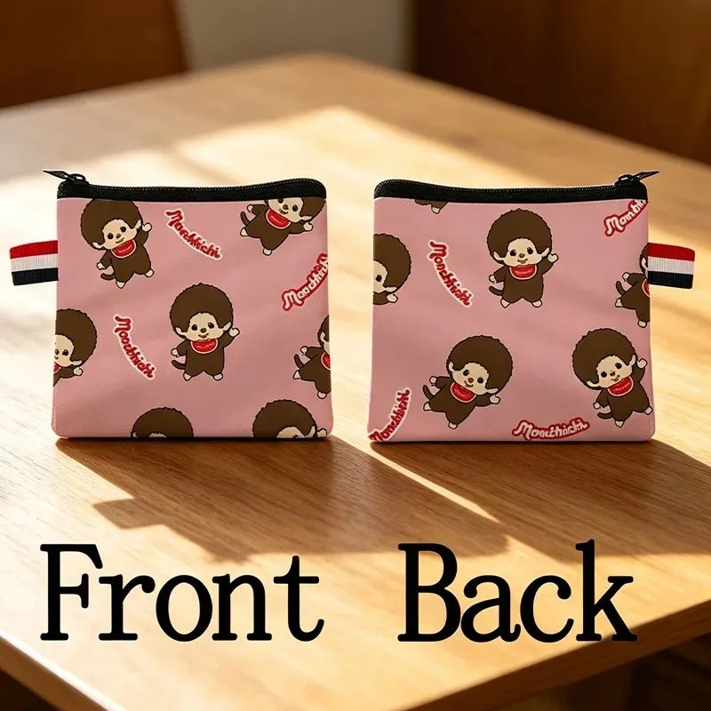Monchhichi Coin Purse Zipper Storage Bag Cute Cartoon Printed Square Pack Portable Key Handbag Wallet Card Holder Money Purses