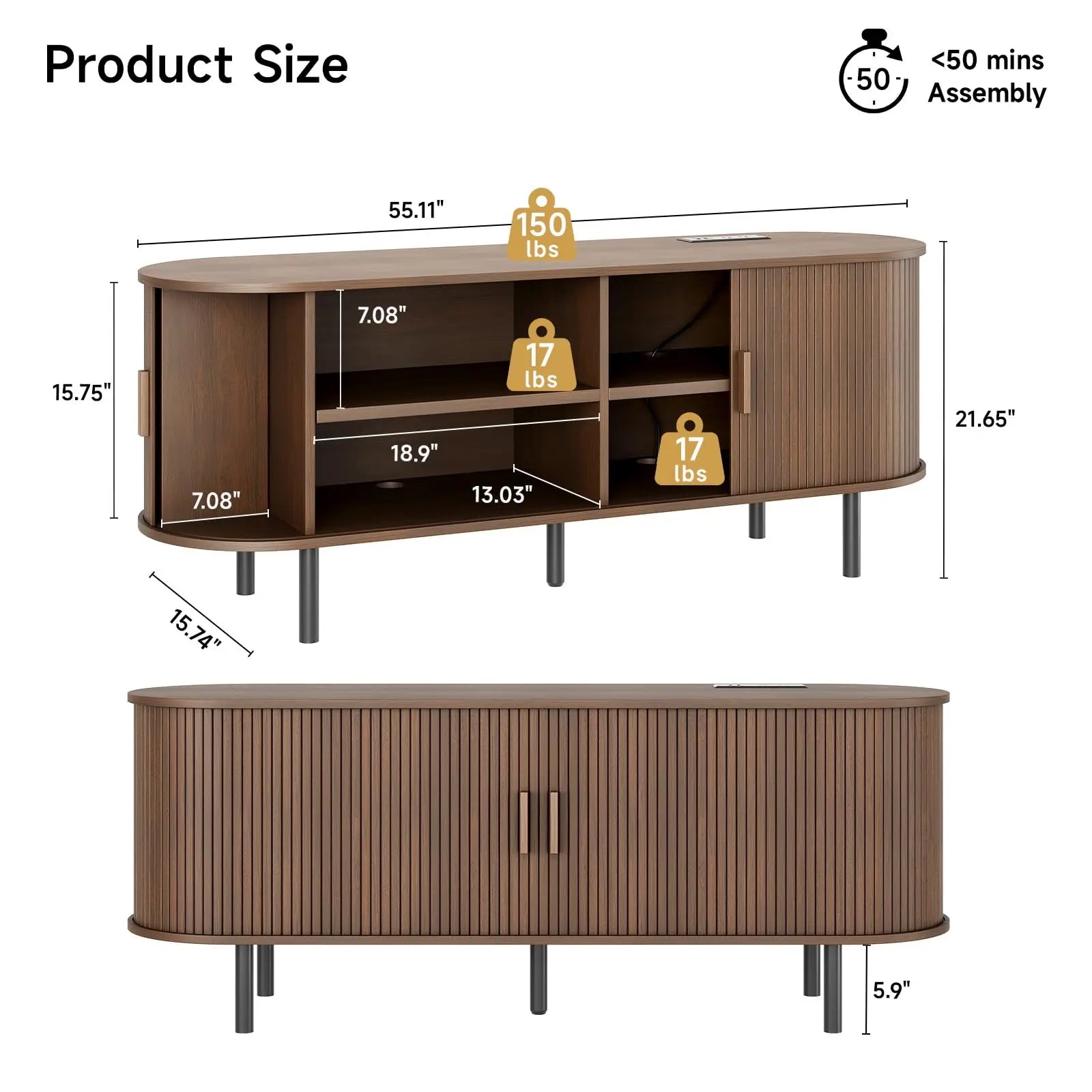 TV Stand Living Room Furniture with Power Outlet for TVs up to 60/70",TV Table with Sliding Doors Storage Adjustable Shelves