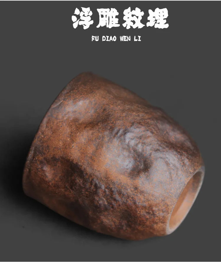 Rough Pottery Old Rock Clay Stone Texture Master Teacup Chinese Zen Kung Fu Tea Ceremony Drinking Tea Master Single Cup