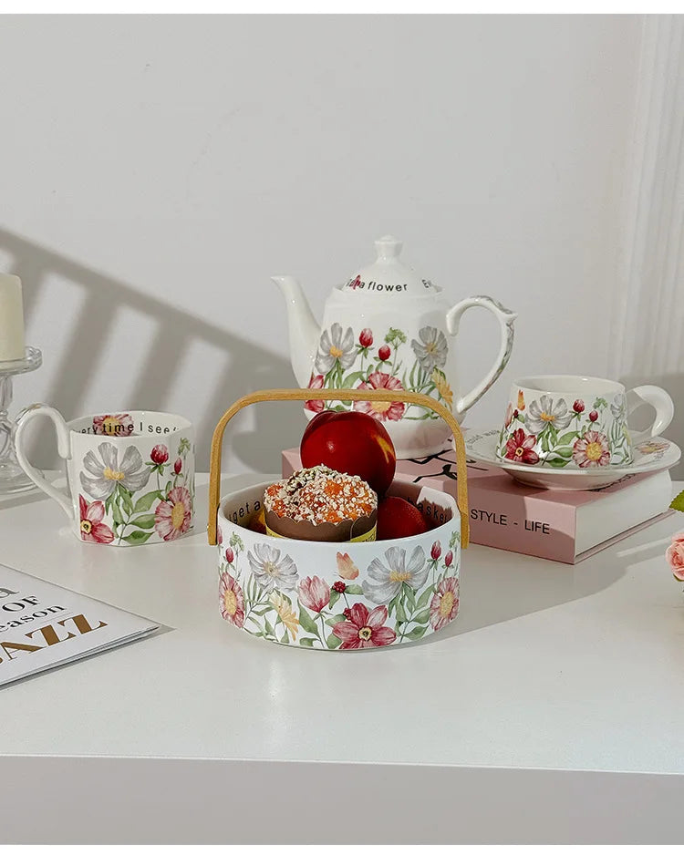 Vintage style coffee cup Breakfast cup teapot Birthday wedding gift afternoon tea set