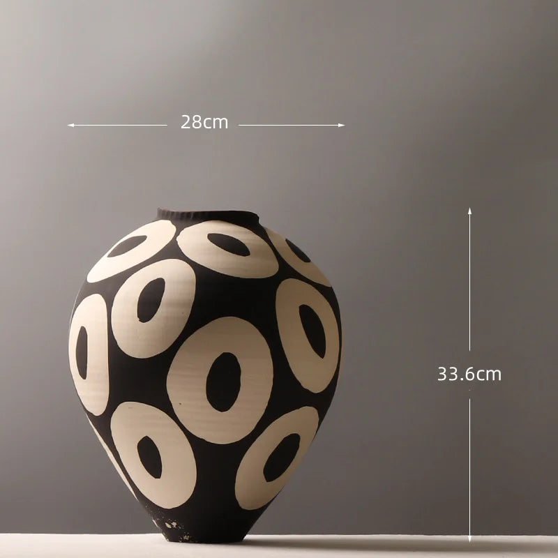 Ceramic Vase Hand-drawn Geometric Circles Flower Vase Flower Arrangement Accessories Porcelain Pot Home Decoration