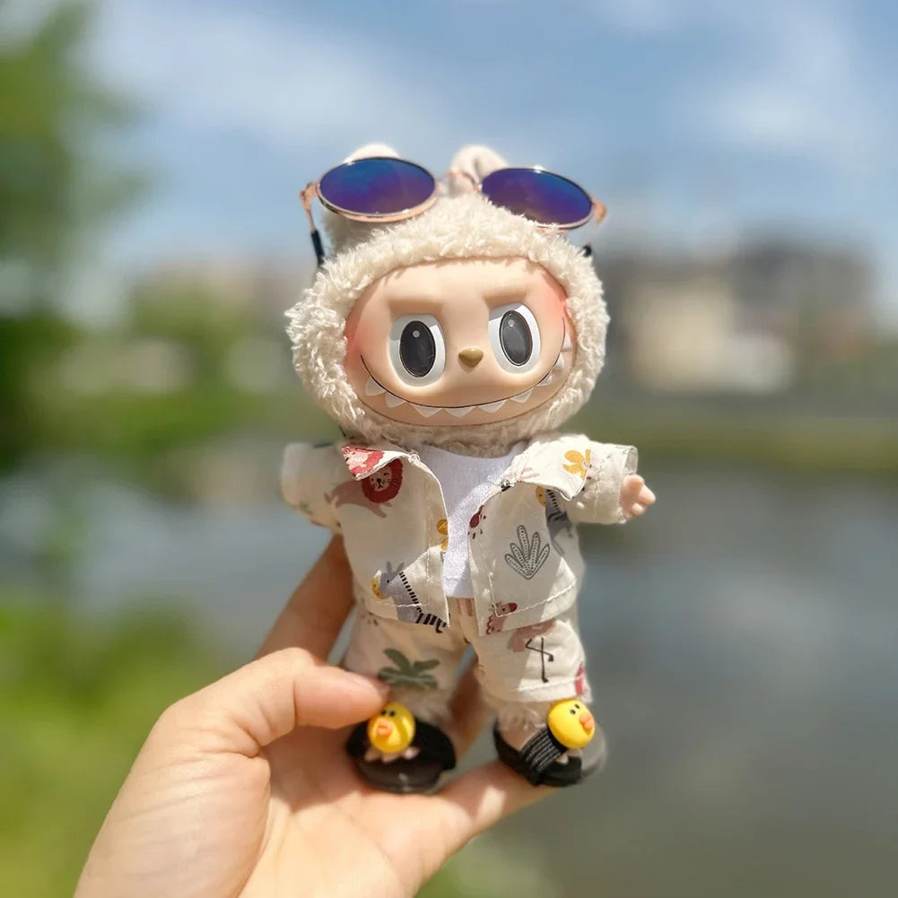 For 17cm Labubu Doll Clothes Beachwear Fashion Clothes With Sunglasses Labubu Clothes Ropa Labubu