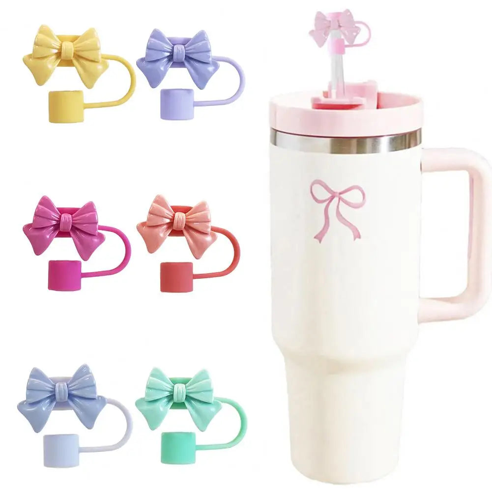 Pink Bow Straw Covers Cap Toppers for Stanley Tumblers Straw Tips Lid Protectors for 10mm Diameter Straws Cup Accessories