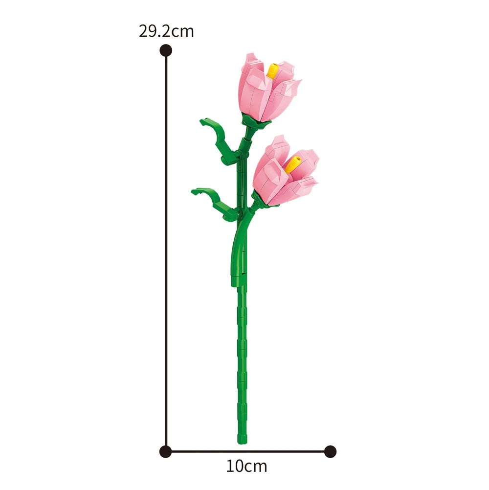Creativity Potted Plants Bouquet Rose Lily Flower Home Desk Plant Decoration Assemble Building Blocks Bricks Toys Girls Gift