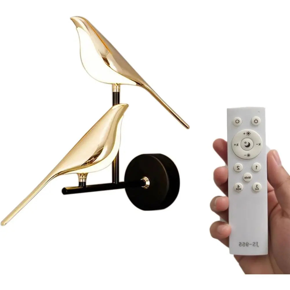 Golden Bird-Shaped LED Wall Sconce, Rotatable Double-Headed Fixture for Bedroom and Living Room