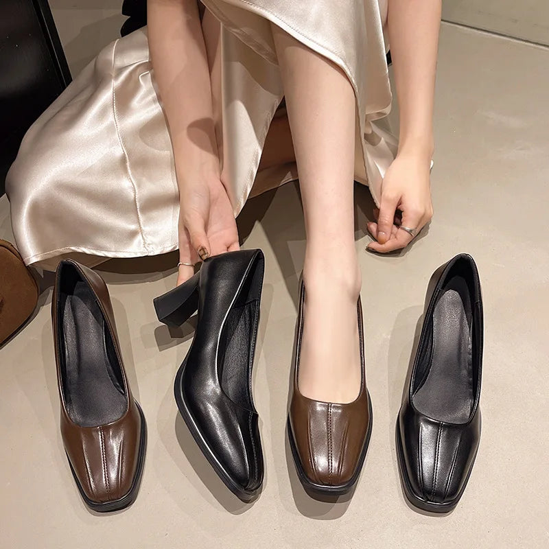 2025 New High Heels Women Chunky Shoes Fashion Loafers Shoes Designer Elegant Dress Party Pumps New Trend Shoes Женская Обувь