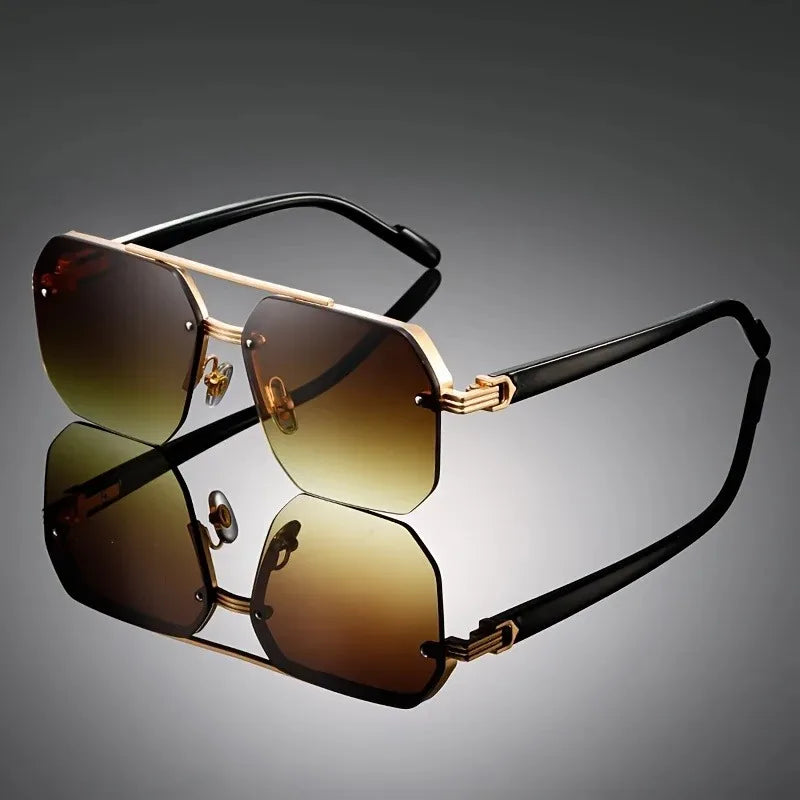 Oversized Double Bridge Sunglasses Frameless Rimless Men's Shades Square Frame UV Protection Street Shooting Eyewear
