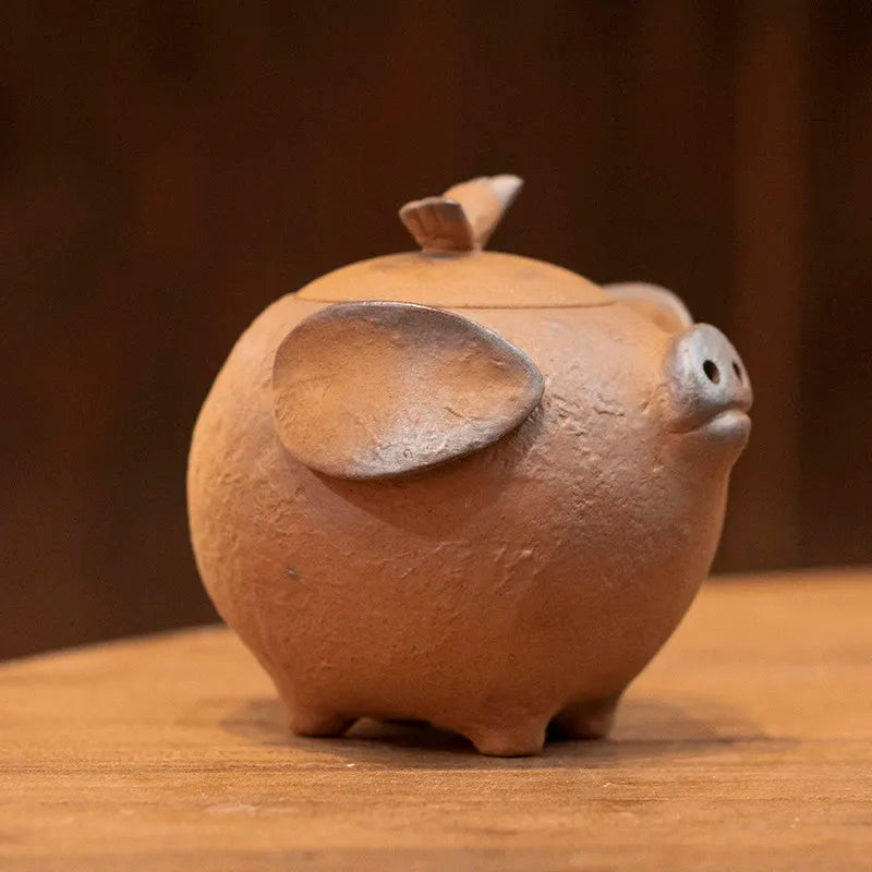 Old Rock Mud Rough Pottery Pig Shape Tea Pot Retro Teapot Tea Kettle Tea Ceremony Tea Making Single Pot Tea Ceremony