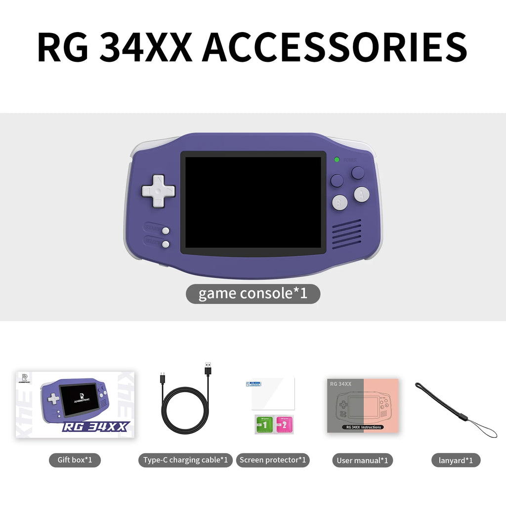 ANBERNIC RG34XX Retro Handheld Game Console 3.4" IPS Screen Linux 64-bit Video Gaming Player Support WiFi Bluetooth HD TV Output