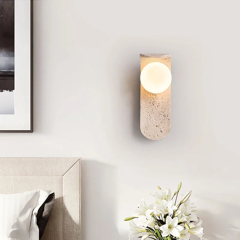 【Fast Delivery】Yellow Cave Stone White Glass LED Wall Lamp Sconce Bedside Foyer Aisle Nordic Modern Creative Stair Light Fixture