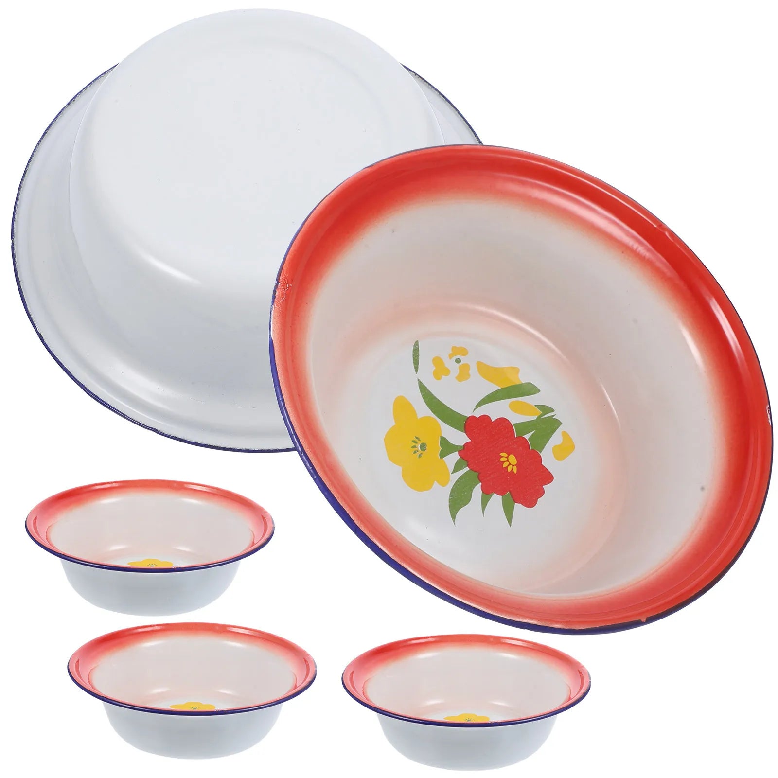 5Pcs Enamelware Bowls Vintage Pattern Multi-Use Soup Salad Mixing Bowl Set for Household Camping Enamel Food Bowl