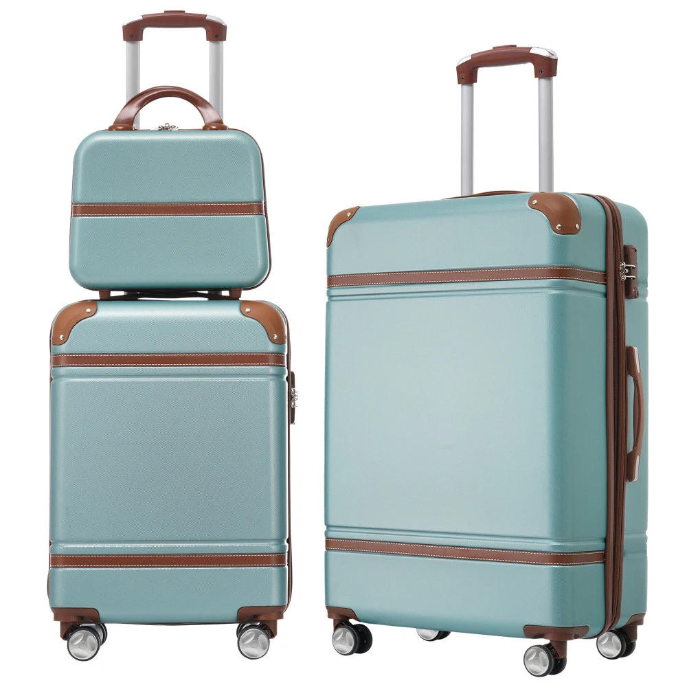 Lightweight Brown Hardshell 3PCS Luggage Set with Cosmetic Case TSA Lock Spinner Wheels 20"+24"