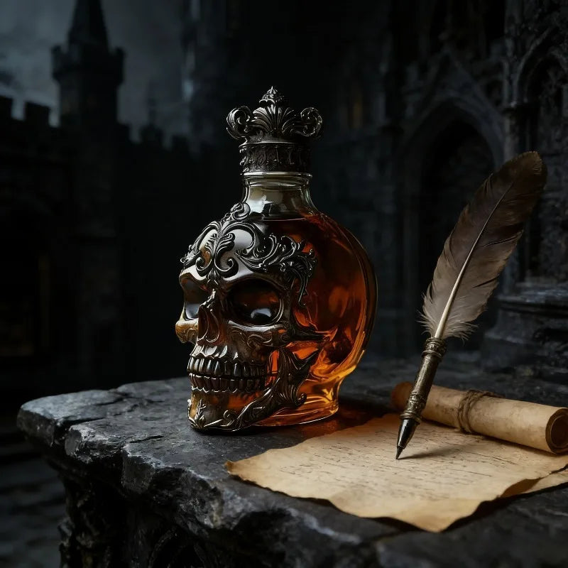 Whiskey Bottle Skull Decor Alcohol Dispenser Skeleton Whiskey Wine Bottle Sculpture for Bourbon Vodka Brandy Wedding Party