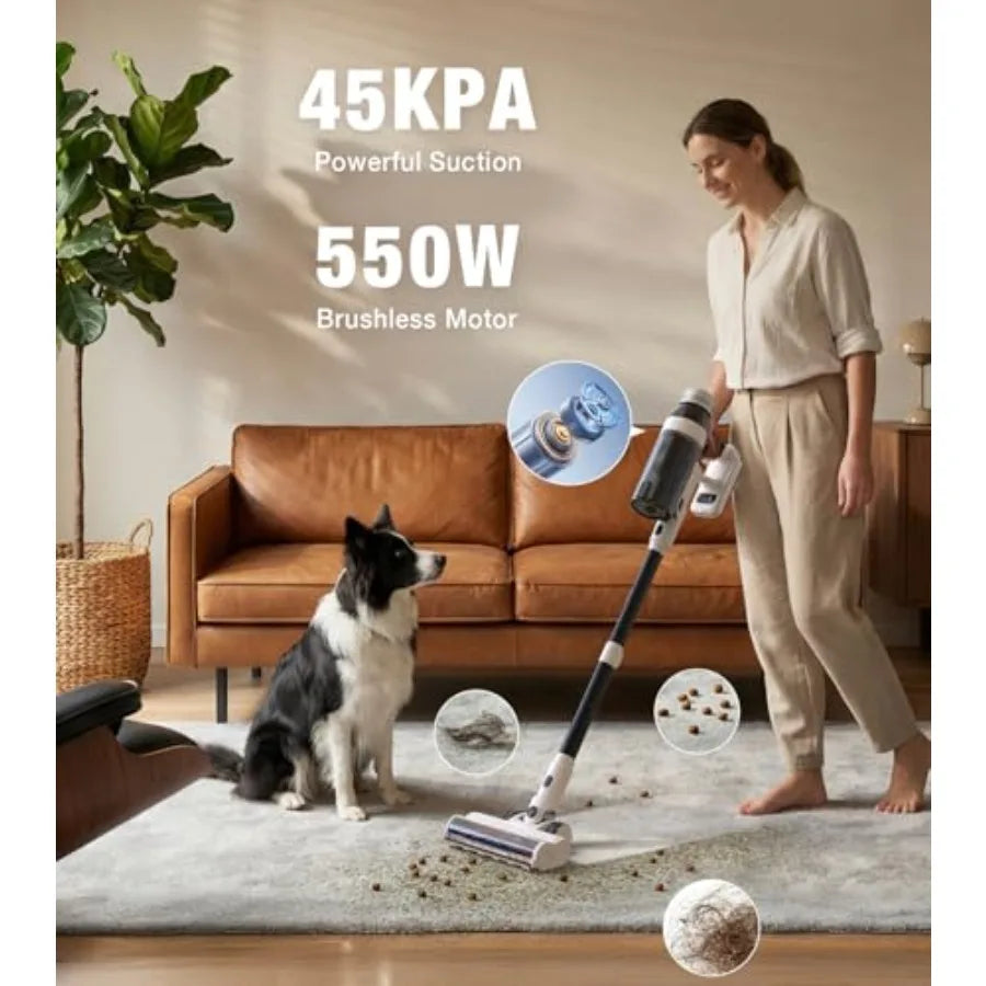Cordless Vacuum Cleaner 55Mins for Home 15-in-1 Self-Standing Stick Vacuum with LED Light Anti-Tangle Wall Mount Charge Lightwe