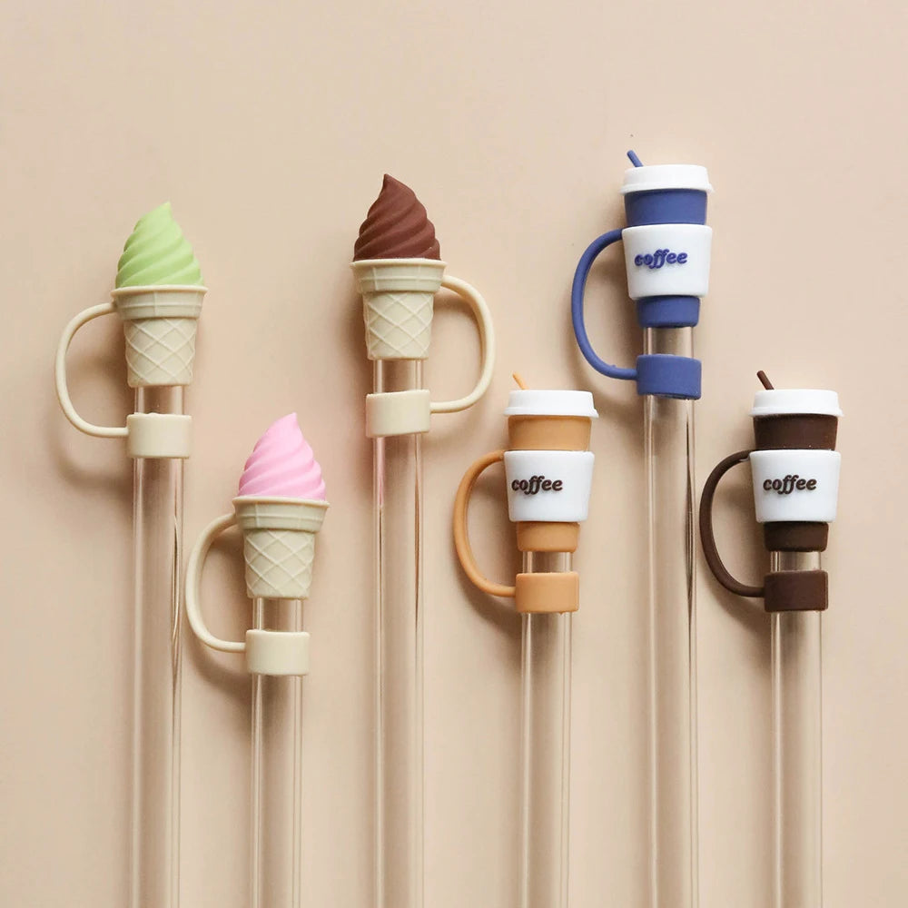 Straw Cover Cap for Stanley Tumblers Cup Accessories Cute Coffee Mug Ice Cream Shape Silicone Straw Dust Toppers Spill Stopper