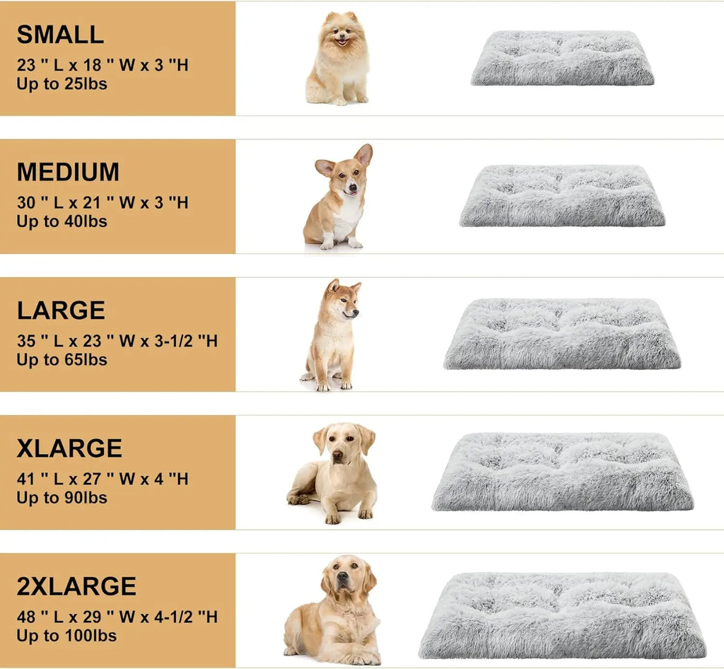 Large Dog Bed, Plush Cozy Kennel Pad with Anti-Slip Bottom for Anxiety Relief and Sleep, Washable Grey Pet Mat