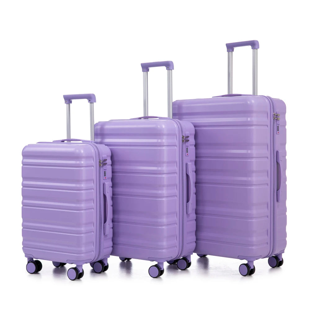Purple 3 Piece ABS Luggage Set 20/24/28 Inch Spinner Wheels Carry on Suitcase Matching Color Combination Lock