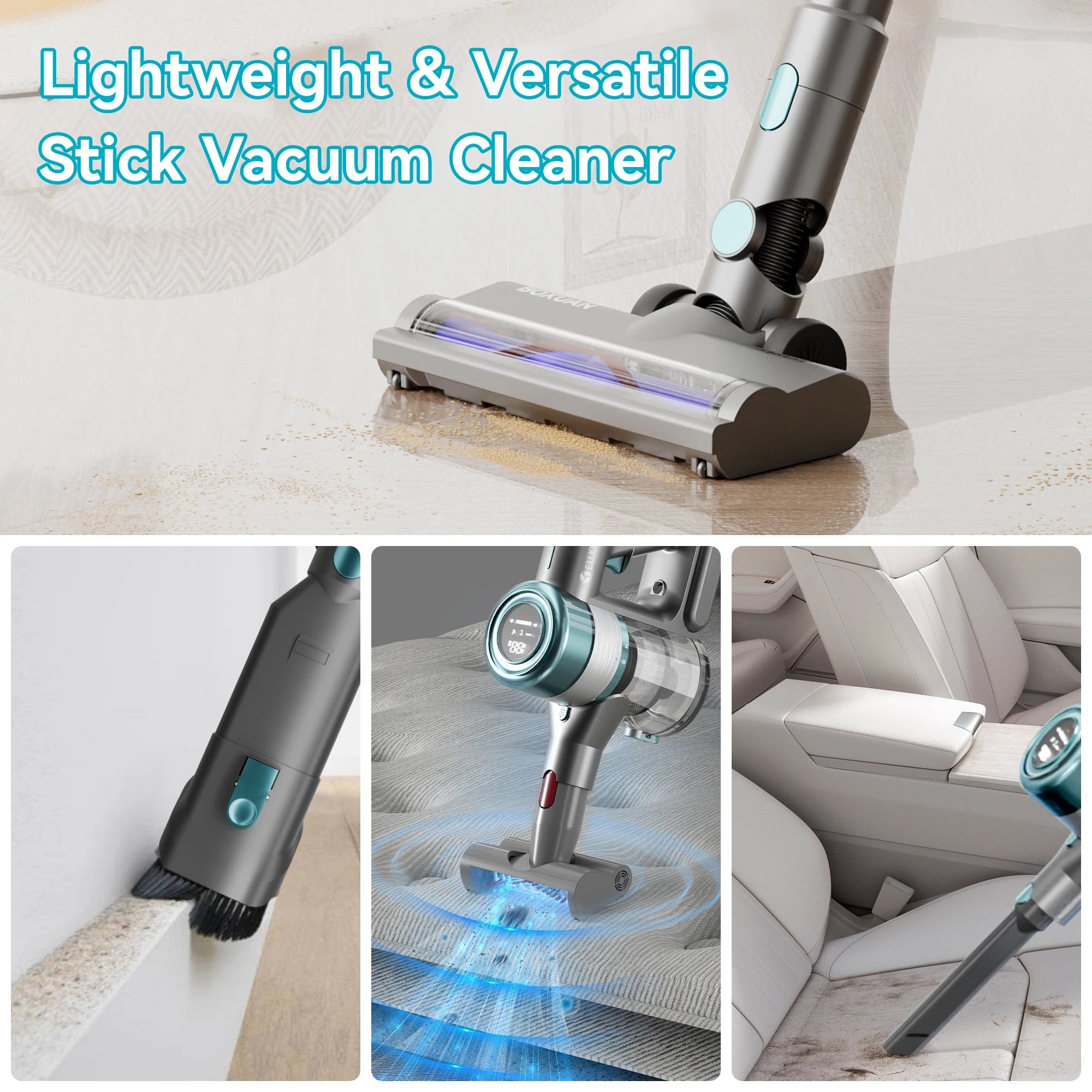 Cordless Vacuum Cleaner, 6-in-1 Stick Vacuum with 400W Suction,Rechargeable Vacuum Handheld Vacuum for Pet Hair/Carpet/Floor