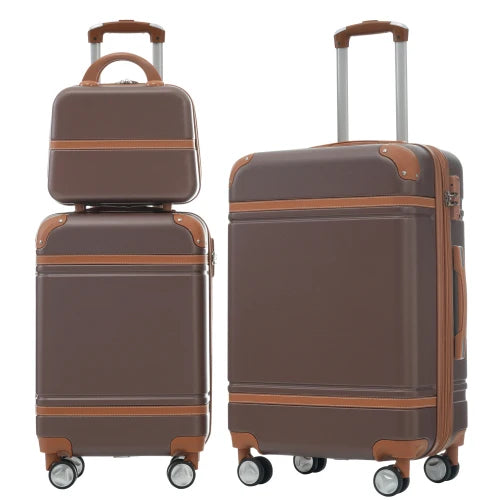 Lightweight Brown Hardshell 3PCS Luggage Set with Cosmetic Case TSA Lock Spinner Wheels 20"+24"