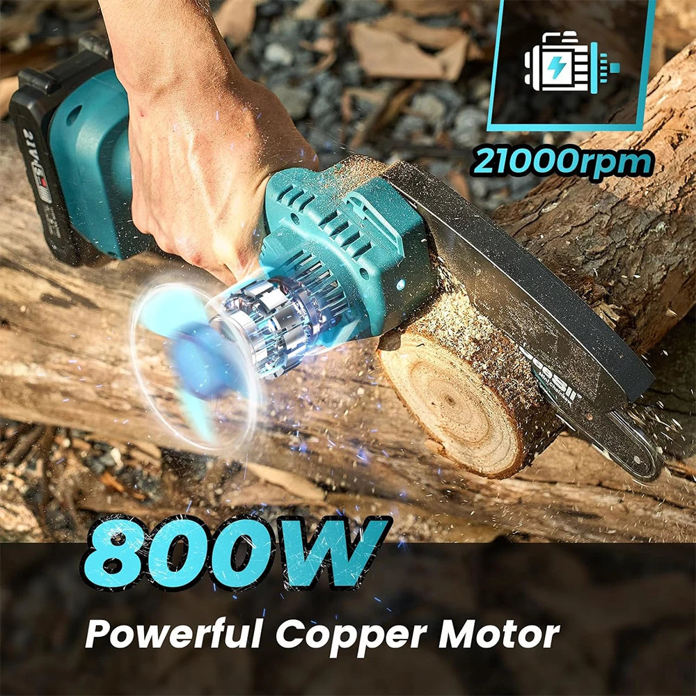 Seesii Mini Chainsaw Cordless 6-inch Handheld Electric Power Chain Saw for Garden Tools Tree Trimming Wood Cutting Best Gifts