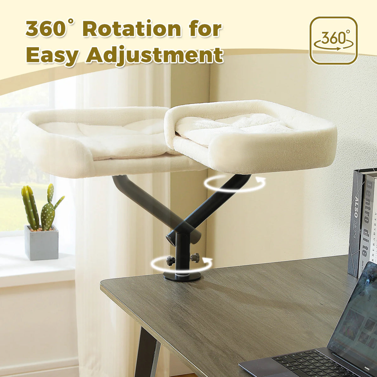 Cat Desk Bed, 360° Rotatable Cat Bed Stand for Indoor Cats, Adjustable Cat Basket, Cats Hammock for Table, Soft Cat Bed for Desk