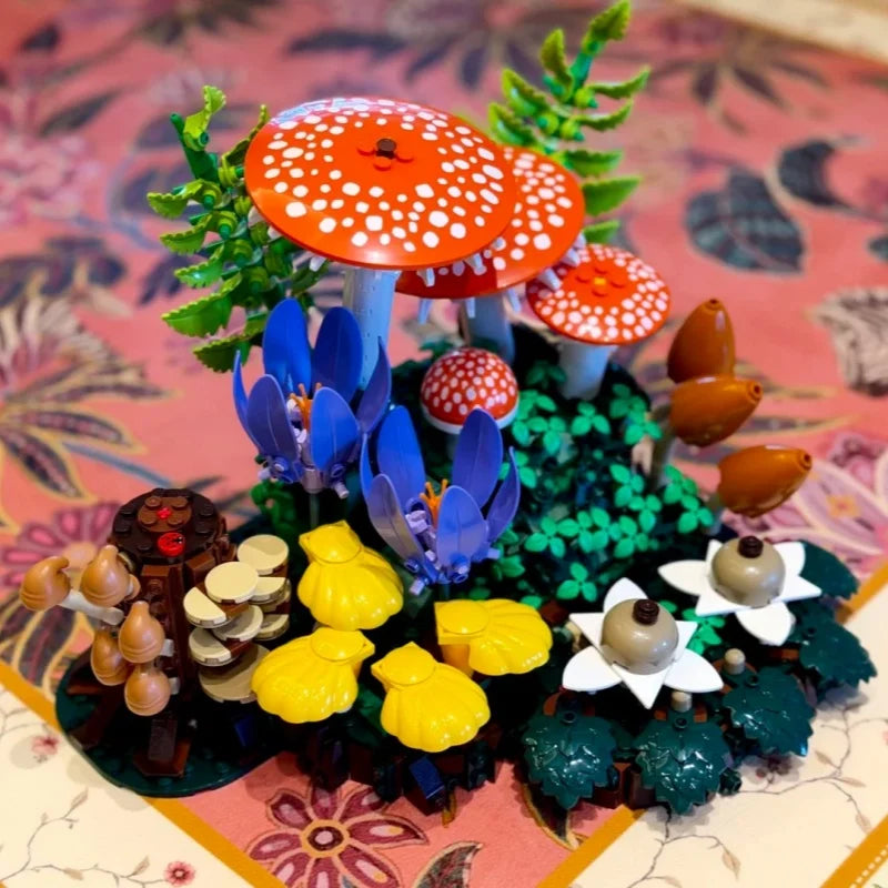 2026 Hot Toys 806pcs Botanical Collection Woodland Mushrooms Building Block Puzzle Model Toy For Ornament Birthday Gifts