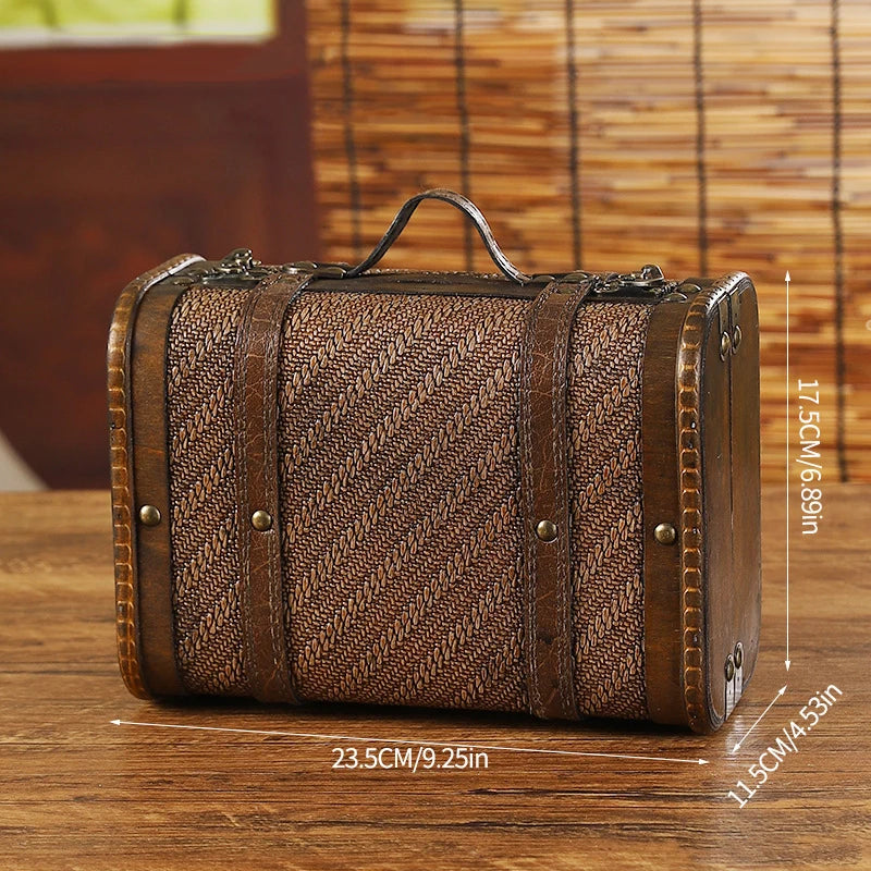 Vintage Distressed Wooden Travel Trunk  Durable Antique-Style Storage Chest for Luggage Home Decor & Retro Interiors