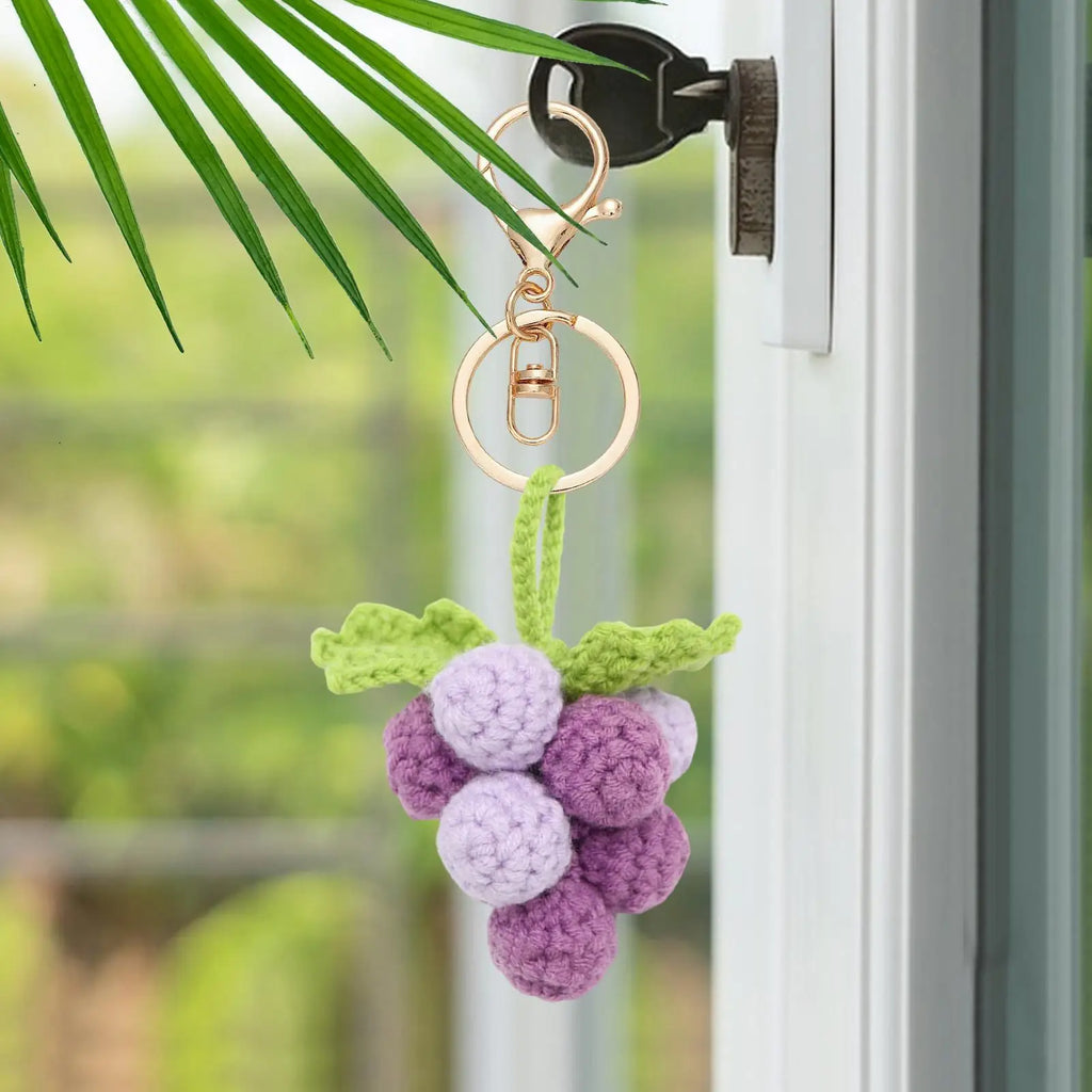 Grape Charms Cute Handcrafted Crochet Ornament Decor Small Bag Charm for Handbag Tote Backpack Keychain Car Women Girls