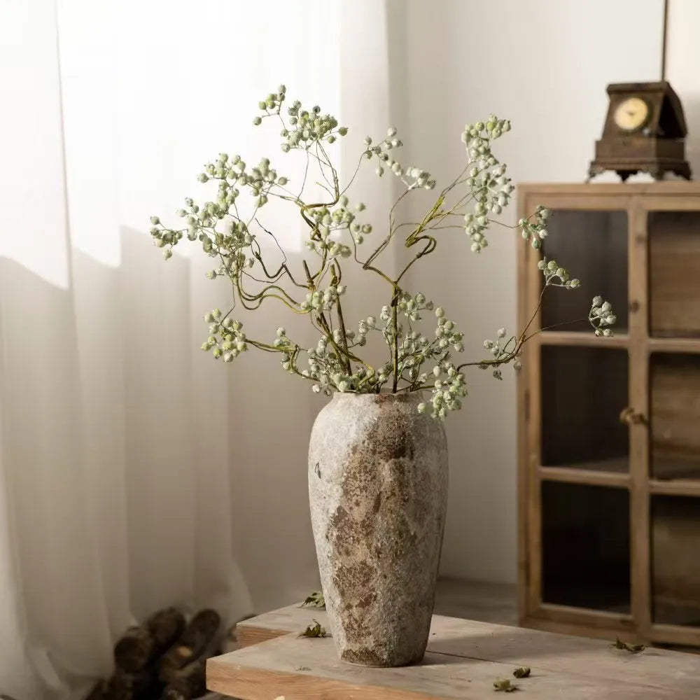 Mottled Retro New Chinese Pottery Vase Wabi-Sabi Style Decoration Entrance Flower Arrangement Hydroponic Ceramic Vase